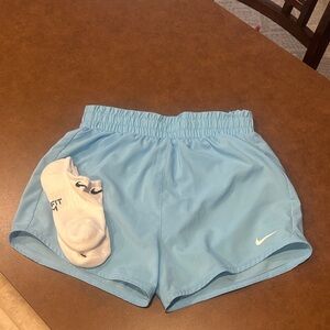 Girls Nike Sky Blue Athletic Shorts with new socks